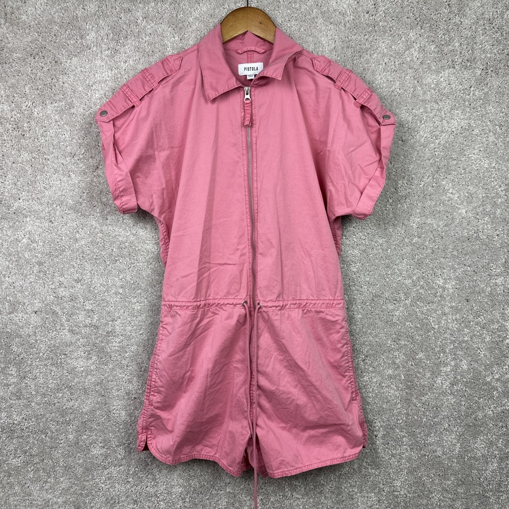 Pistola Meg Romper Size XS Flamingo Pink Zip Front Shorts Short Sleeve Women's